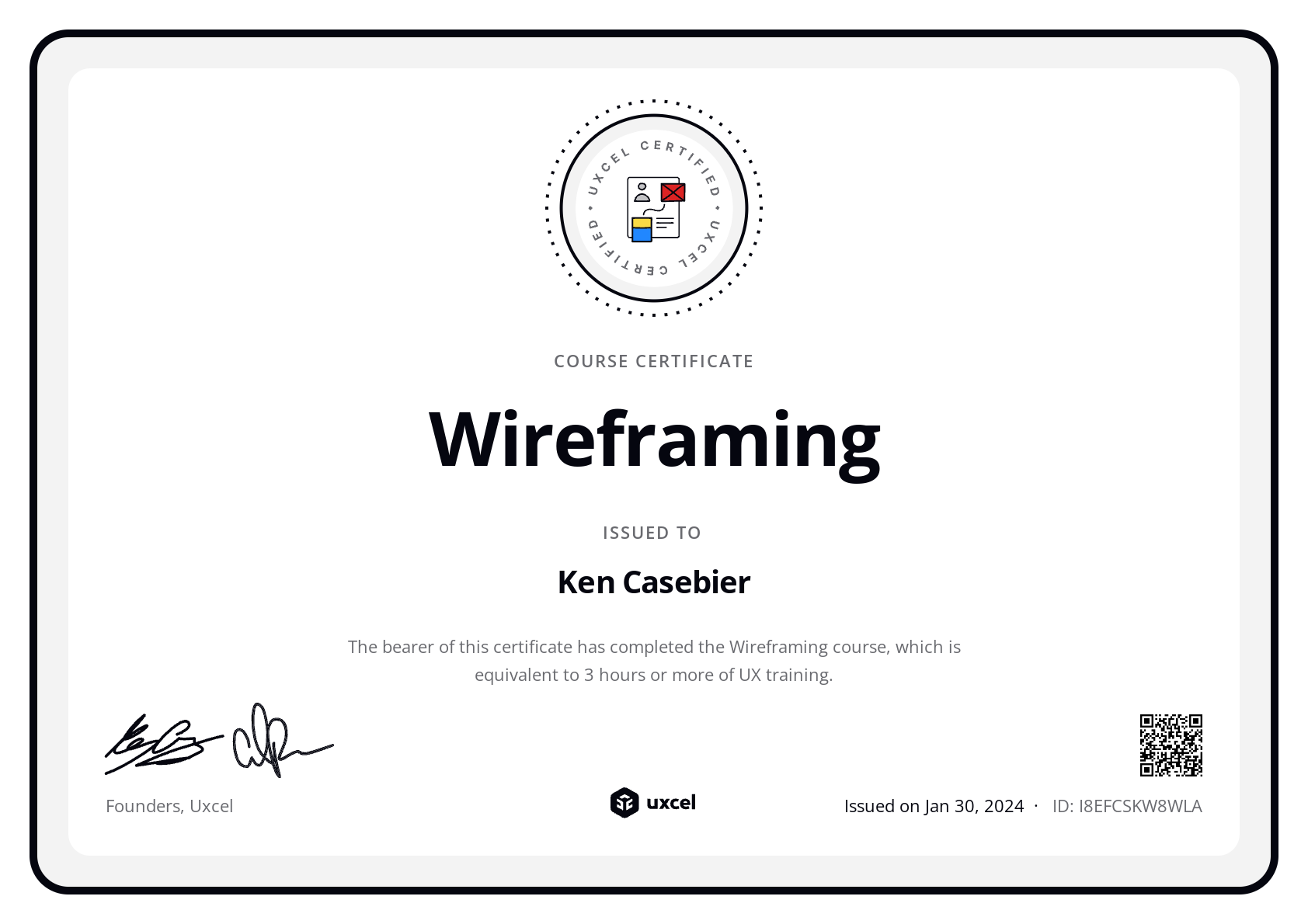 Ken Casebier's certificate